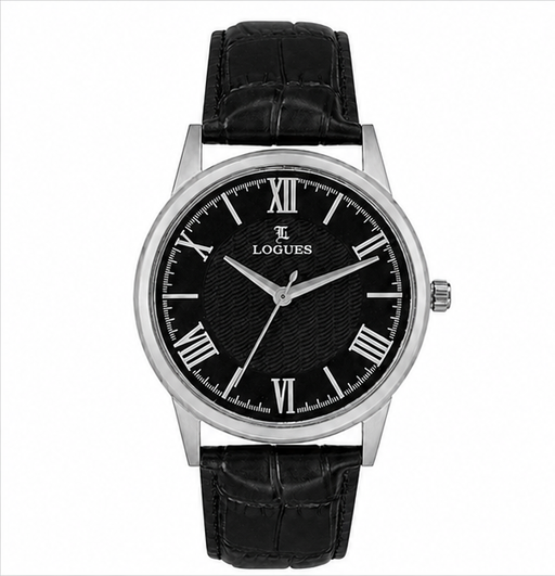 Logues | G 4204 QL-03 Logues Quartz Analogue Black Dial Grey Leather Strap Watch For Men
