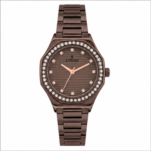 Logues | L 6232 CM-05 Logues Quartz Analogue Brown Dial Brown Metal Strap Watch For Women