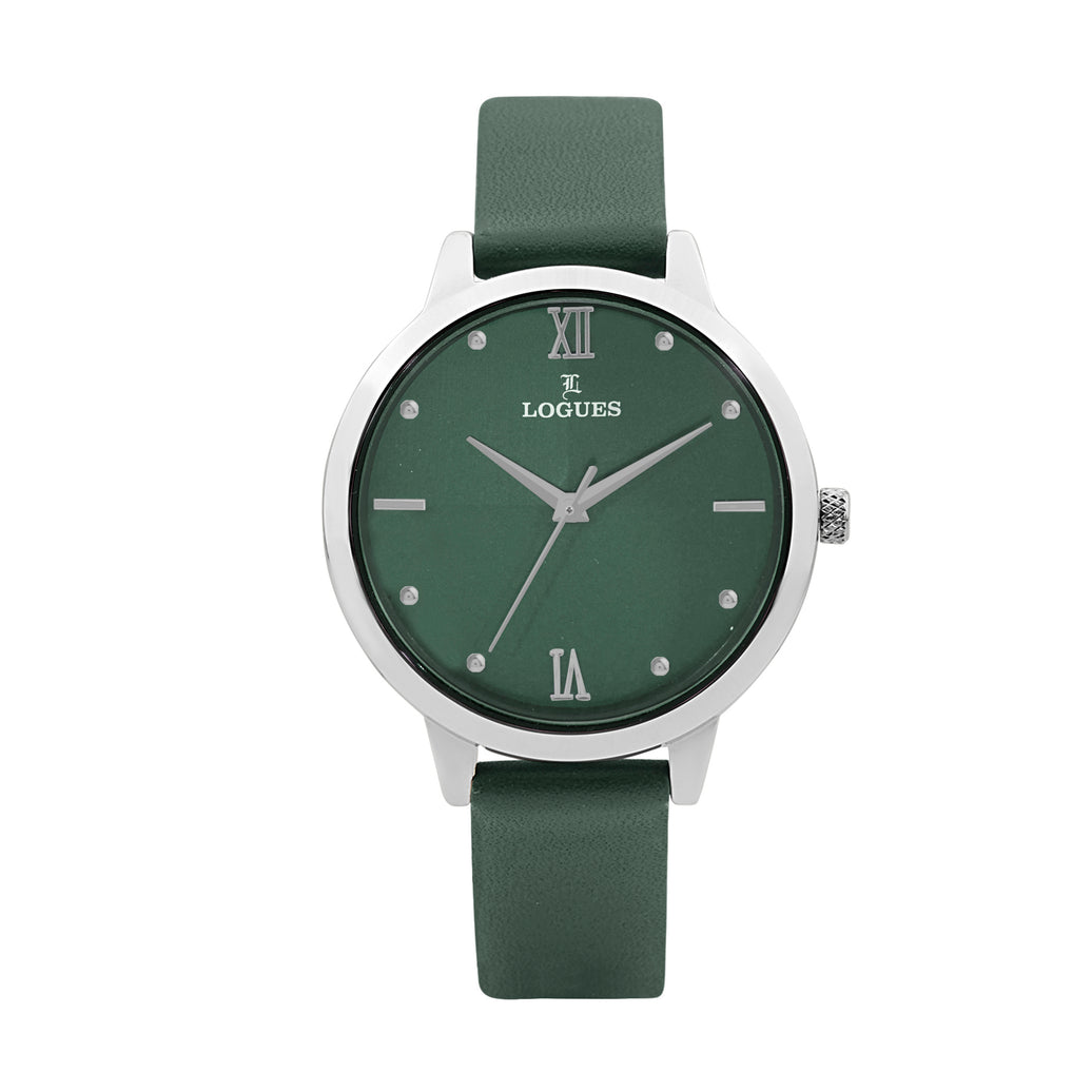 Logues women's analog watch, green dial, green leather strap, 36 mm case - L 5122 SL-10