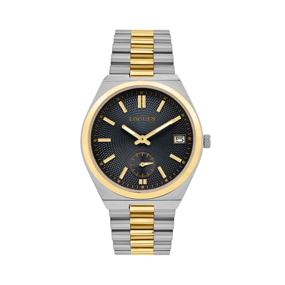 Logues | G 1997 BMD-04 Logues Quartz Analogue Blue Dial Gold Metal Strap Watch For Men