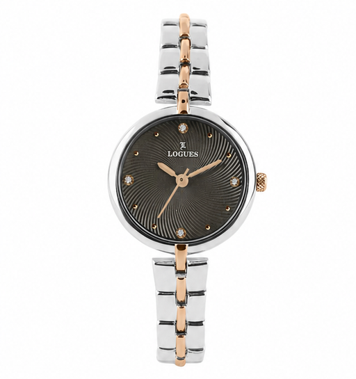 Logues | L 6262 BWM-27 Logues Quartz Analogue Grey Dial Rose Two Tone Metal Strap Watch For Women