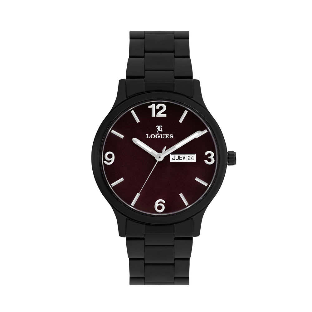 Logues men's analog watch, red dial, black metal strap, 41 mm case - G 4220 NMD-87