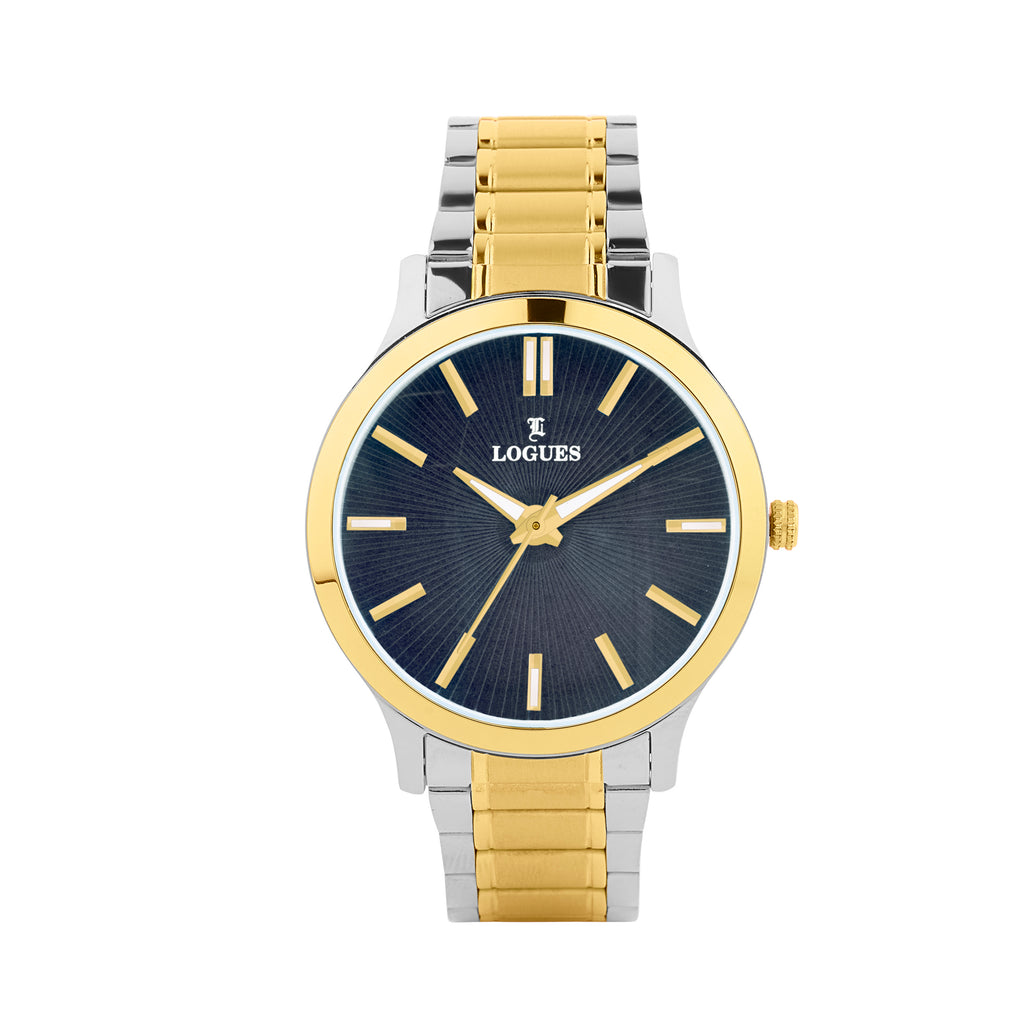 Logues | G 4208 BM-04 Logues Quartz Analogue Blue Dial Steel Gold Metal Strap Watch For Men