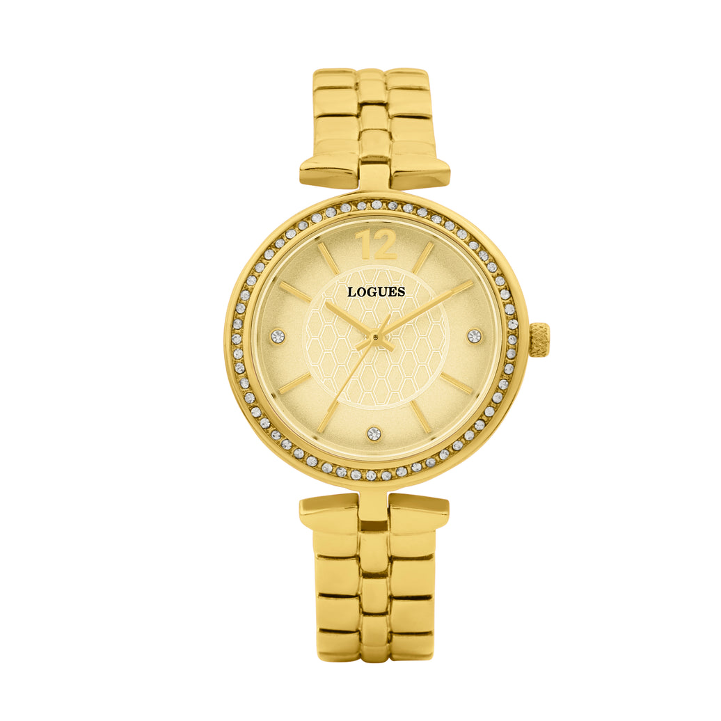 Logues | L 6275 YM-13 Logues Quartz Analogue Gold Dial Gold Metal Strap Watch For Women