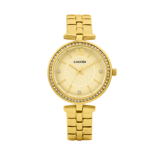 Logues | L 6275 YM-13 Logues Quartz Analogue Gold Dial Gold Metal Strap Watch For Women