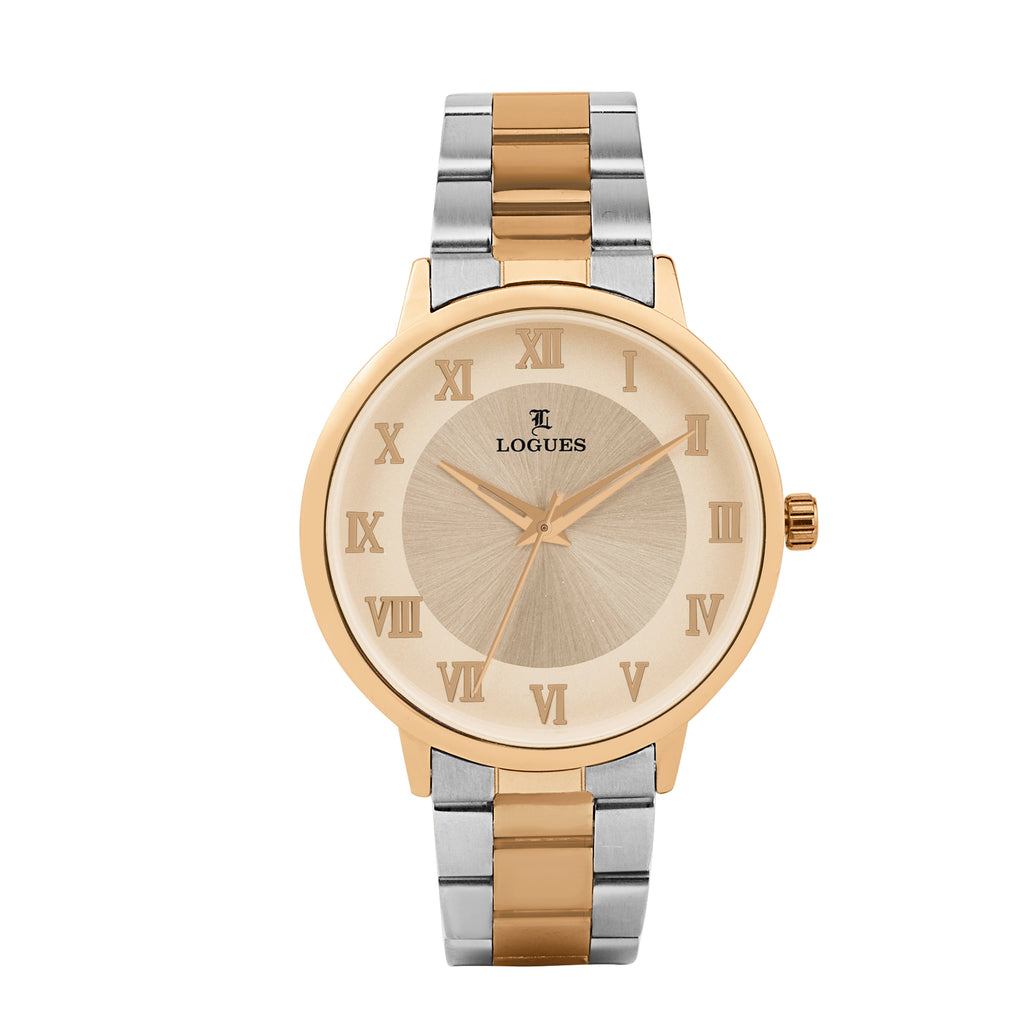Logues | G 4219 BWM-06 Logues Quartz Analogue Rose Dial Steel Rose Metal Strap Watch For Men