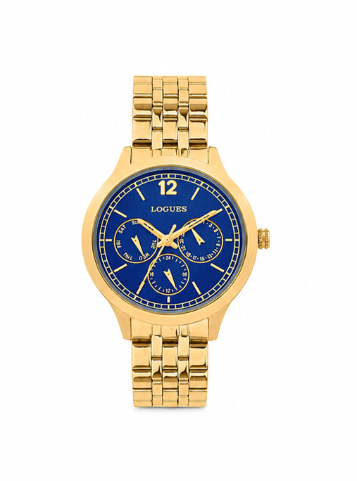 Logues | L 1719 YM-04 Logues Quartz Analogue Blue Dial Gold Metal Strap Watch For Women