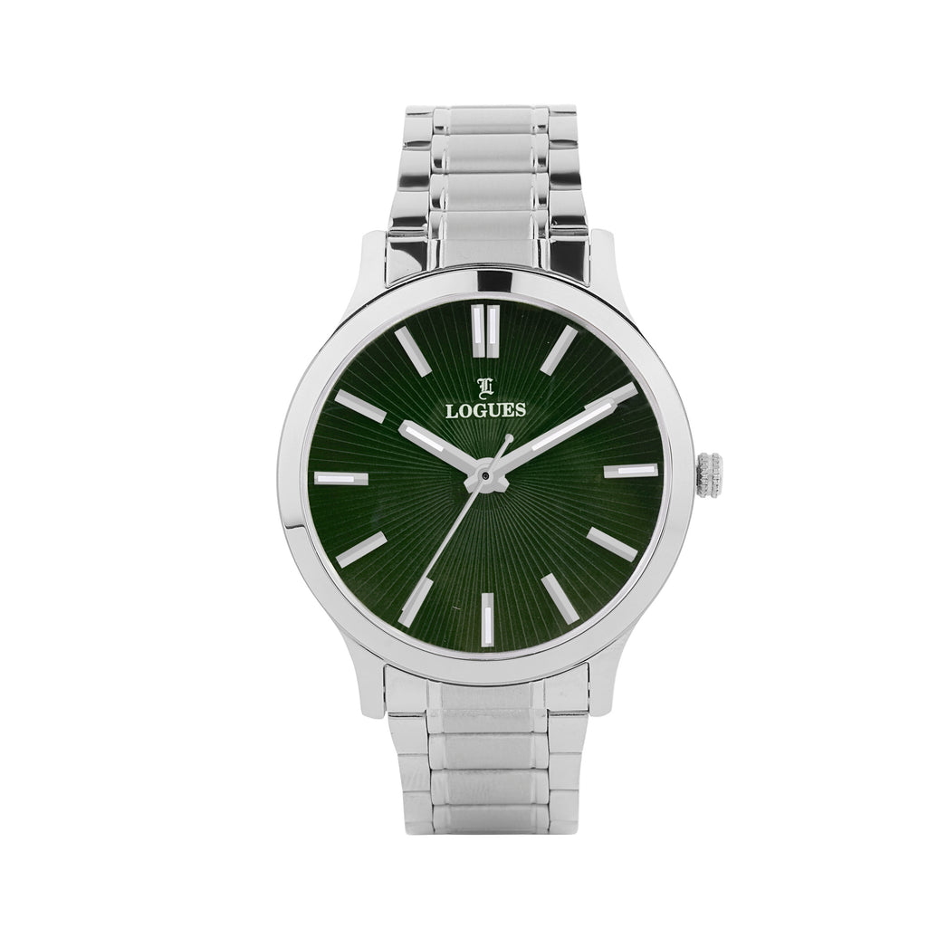 Logues | G 4208 SM-10 Logues Quartz Analogue Green Dial Steel Metal Strap Watch For Men