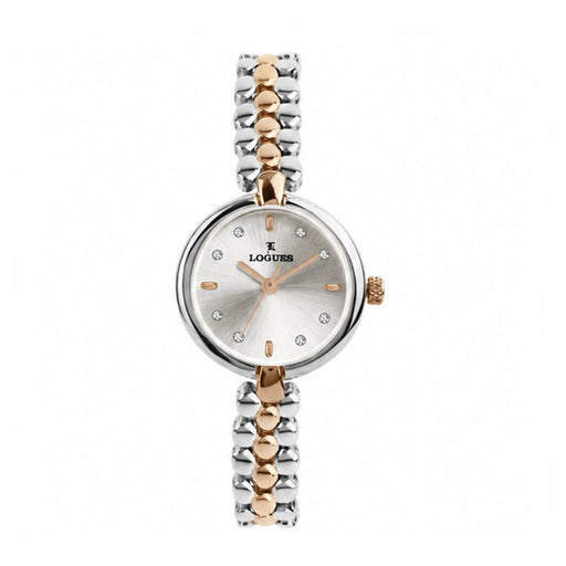 Logues women's analog watch, silver dial, rose dual-tone metal strap, 26 mm case - L 6243 BWM-02