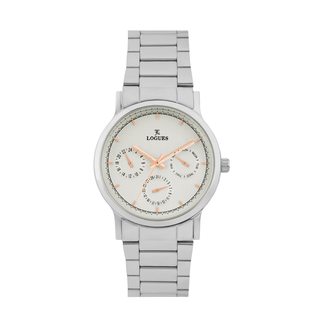 Logues | G 1912 SM-02 Logues Quartz Analogue Silver Dial Steel Metal Strap Watch For Men