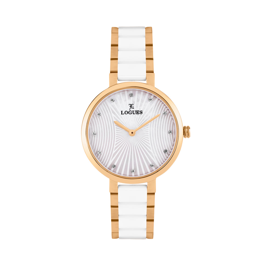 Logues | L 6270 WAC-01 Logues Quartz Analogue White Dial White Ceramic Strap Watch For Women