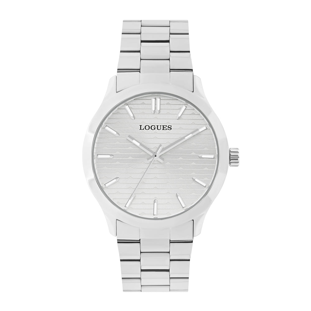Logues | G 4187 SM-02 Logues Quartz Analogue Silver Dial Steel Metal Strap Watch For Men