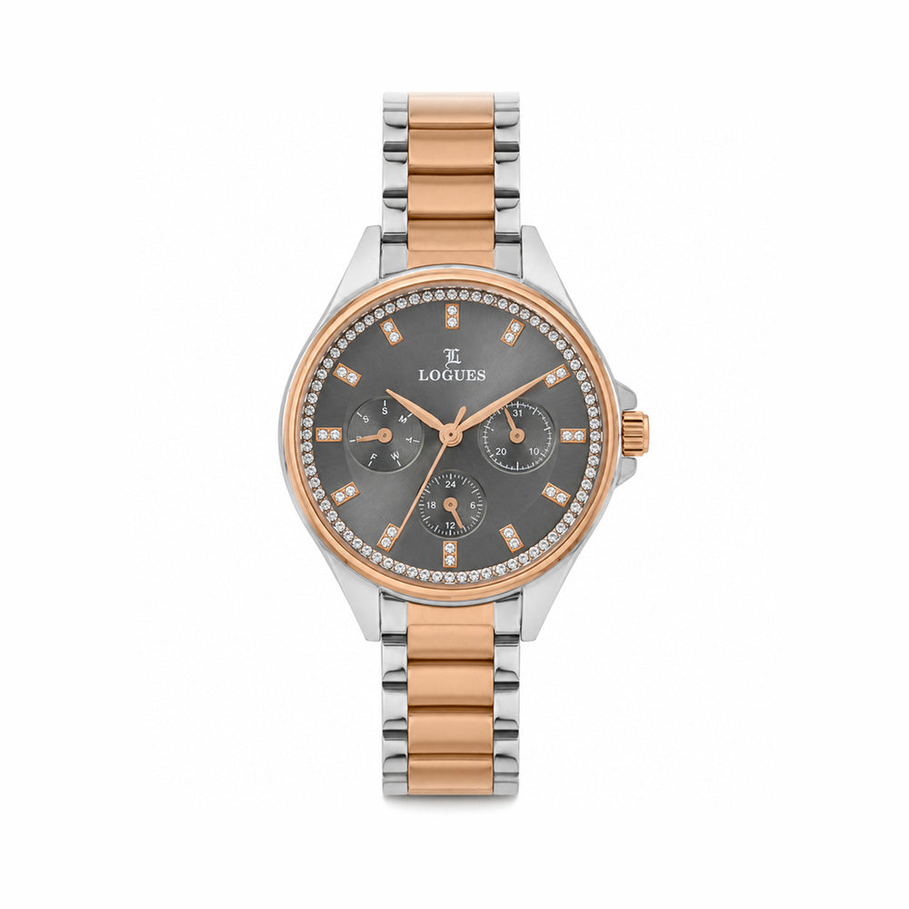 Logues women's multifunction watch, green dial, rose dual-tone metal strap, 40 mm case - L 1715 BWMD-27