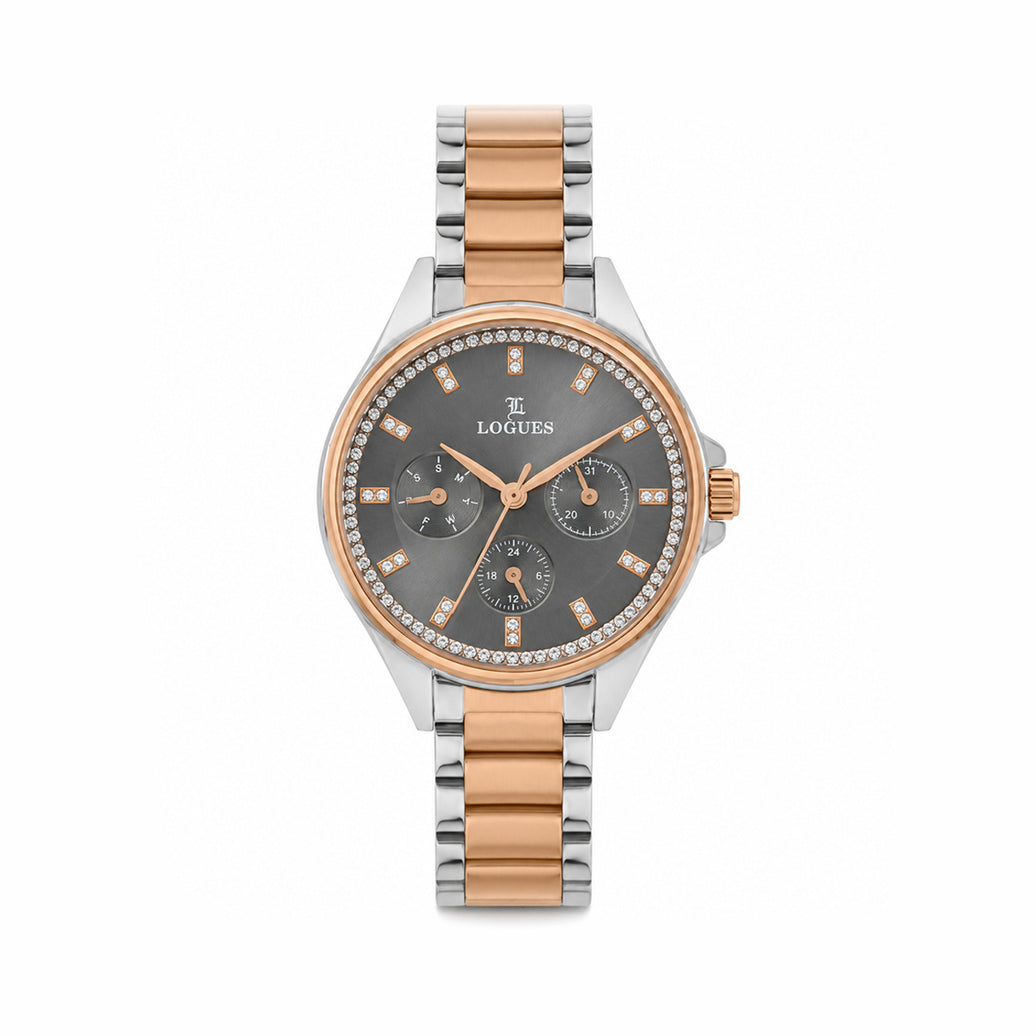 Logues women's multifunction watch, green dial, rose dual-tone metal strap, 40 mm case - L 1715 BWMD-27