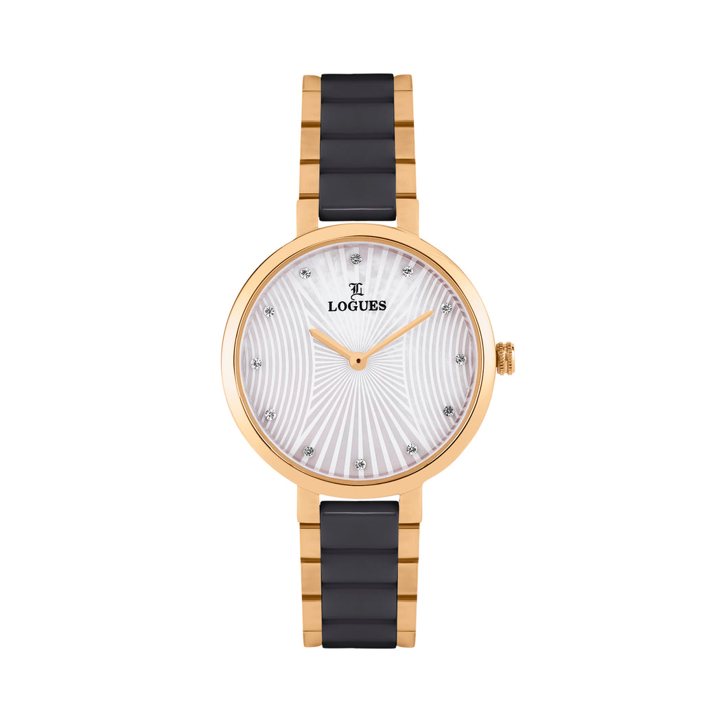 Logues | L 6270 WNC-02 Logues Quartz Analogue Silver Dial Black Ceramic Strap Watch For Women