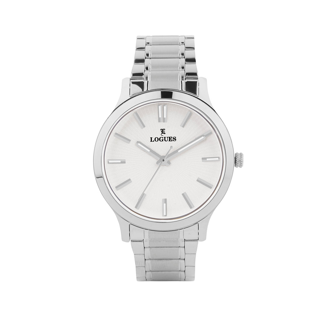 Logues | G 4208 SM-02 Logues Quartz Analogue Silver Dial Steel Metal Strap Watch For Men