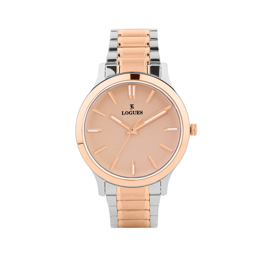 Logues | G 4208 BWM-06 Logues Quartz Analogue Rose Dial Steel Rose Metal Strap Watch For Men