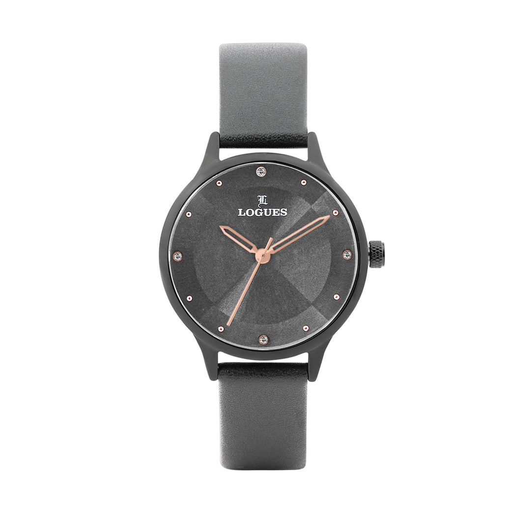 Logues women's analog watch, grey dial, grey leather strap, 33 mm case - L 5121 QL-27