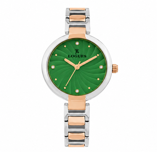Logues | L 6223 BWM-10 Logues Quartz Analogue Green Dial Rose Two Tone Metal Strap Watch For Women