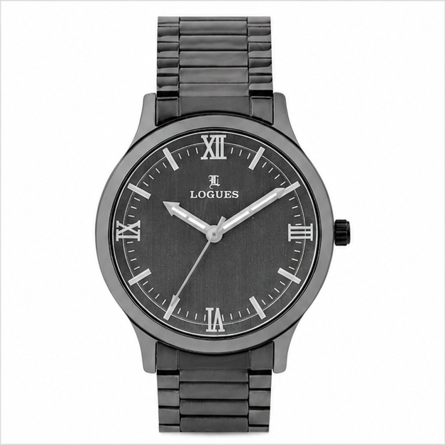 Logues | G 4188 QM-27 Logues Quartz Analogue Grey Dial Grey Metal Strap Watch For Men
