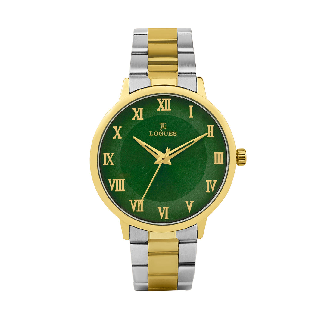 Logues | G 4219 BM-10 Logues Quartz Analogue Green Dial Steel Gold Metal Strap Watch For Men