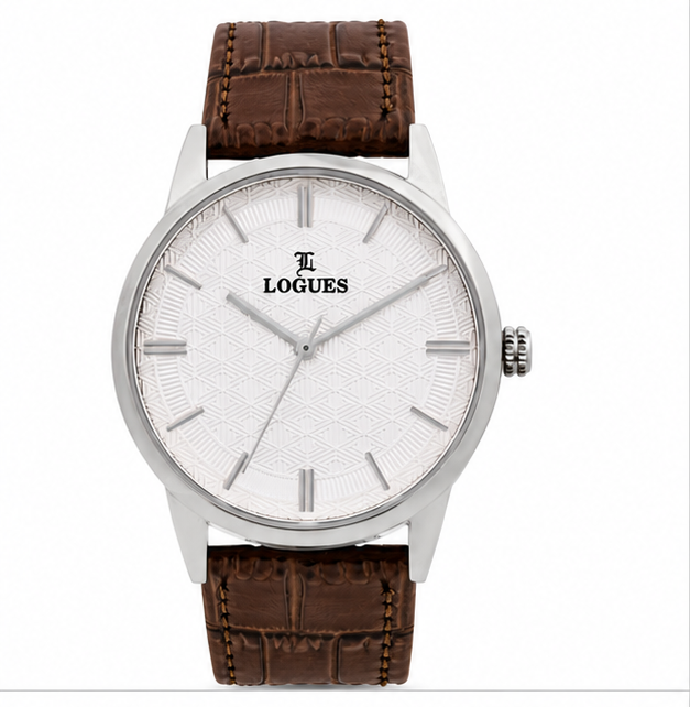 Logues | G 4173 SL-02 Logues Quartz Analogue Silver Dial Brown Leather Strap Watch For Men