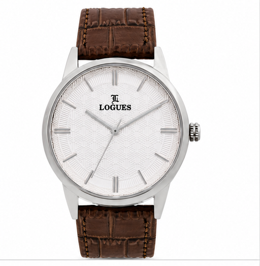 Logues | G 4173 SL-02 Logues Quartz Analogue Silver Dial Brown Leather Strap Watch For Men
