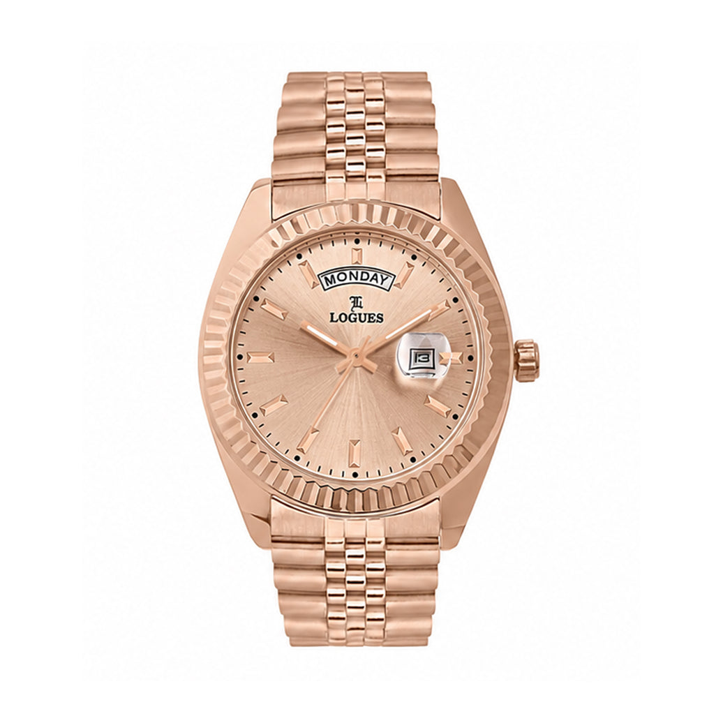 Logues men's analog watch, rose dial, rose gold metal strap, 41 mm case - G 4167 WMD-06