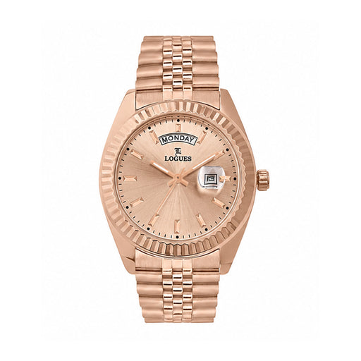 Logues men's analog watch, rose dial, rose gold metal strap, 41 mm case - G 4167 WMD-06