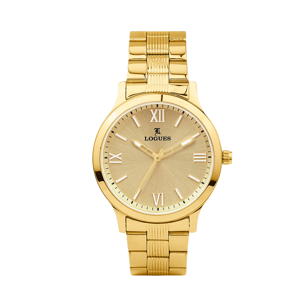 Logues | G 4209 YM-13 Logues Quartz Analogue Gold Dial Gold Metal Strap Watch For Men