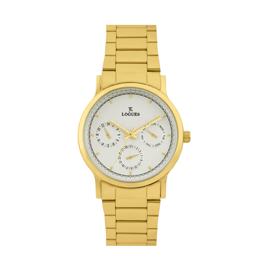Logues | G 1912 YM-02 Logues Quartz Analogue Silver Dial Gold Metal Strap Watch For Men