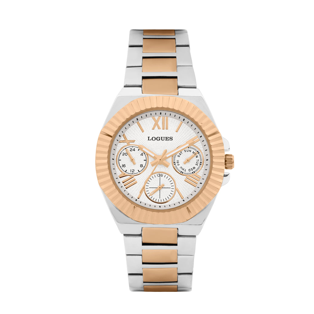 Logues | L 1725 BWM-02 Logues Quartz Analogue Silver Dial Steel Rose Metal Strap Watch For Women