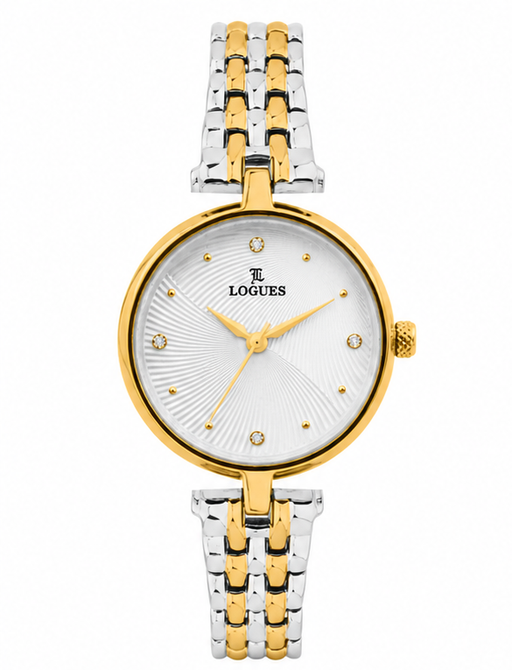 Logues | L 6238 BM-02 Logues Quartz Analogue Silver Dial Gold Two Tone Metal Strap Watch For Women