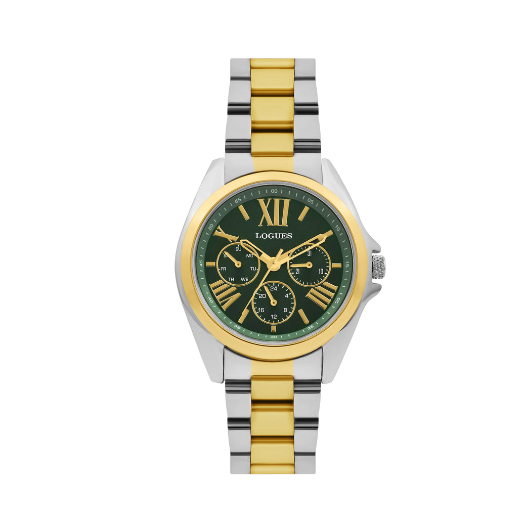 Logues | L 1722 BM-10 Logues Quartz Analogue Green Dial Steel Gold Metal Strap Watch For Women