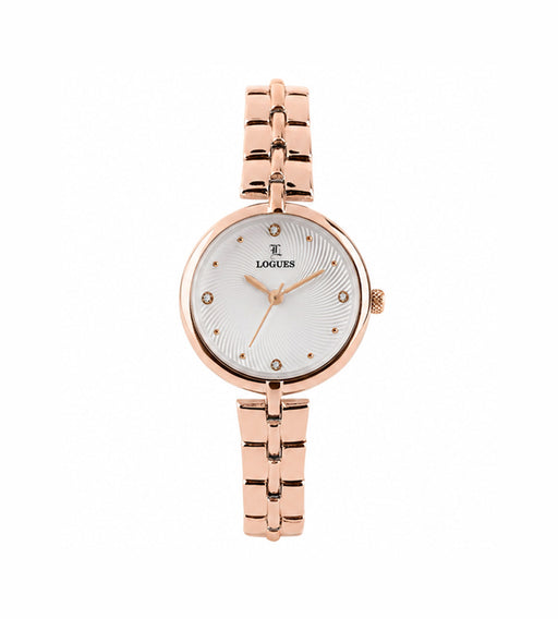 Logues | L 6262 WM-02 Logues Quartz Analogue Silver Dial Rose Metal Strap Watch For Women