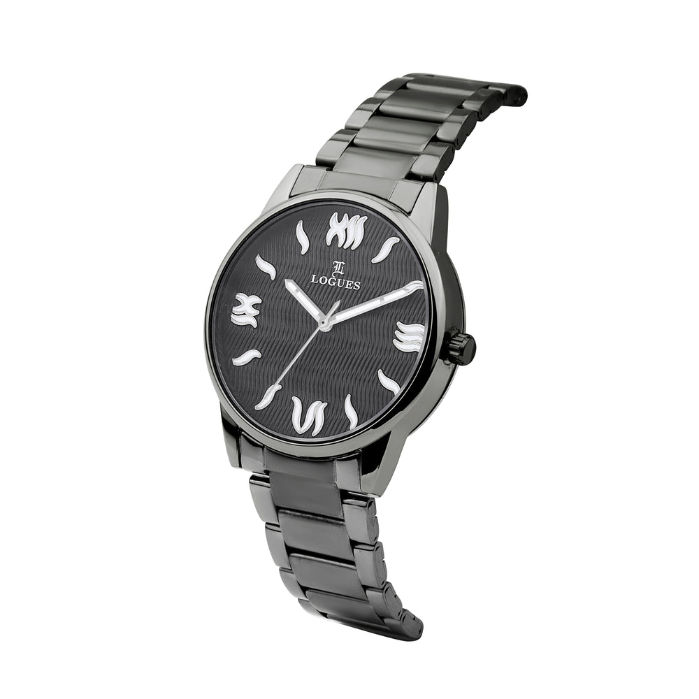 Logues | G 4205 QM-27 Logues Quartz Analogue Grey Dial Grey Metal Strap Watch For Men