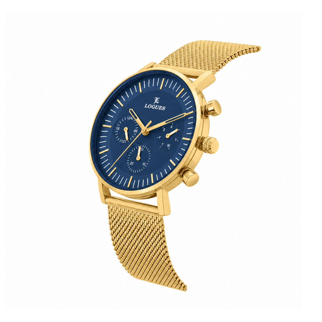 image Logues men's multifunction watch, blue dial, blue Milanese mesh strap, 41 mm case - G 1990 VZ-04 (view 2)