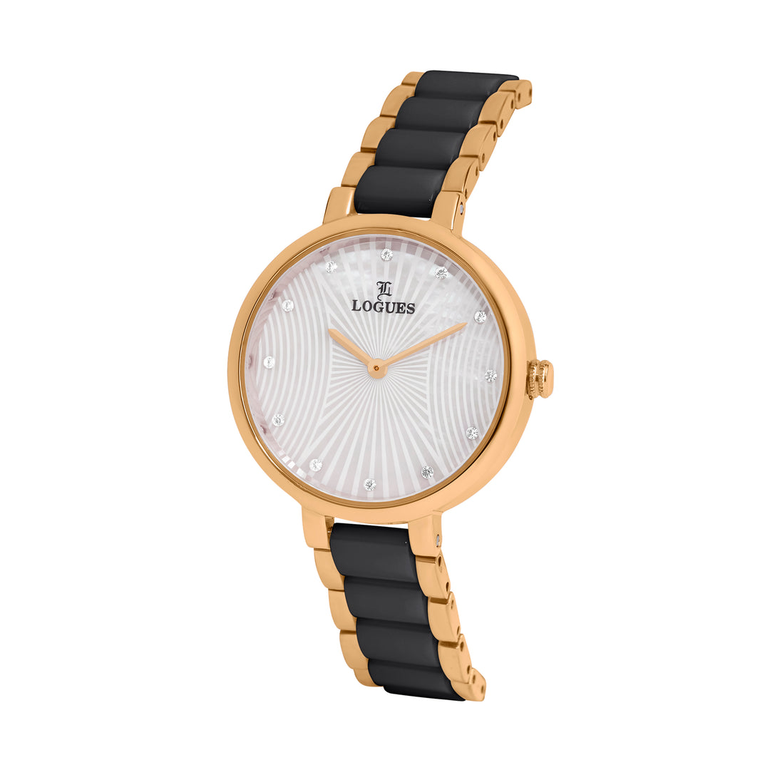 image Logues | L 6270 WNC-02 Logues Quartz Analogue Silver Dial Black Ceramic Strap Watch For Women