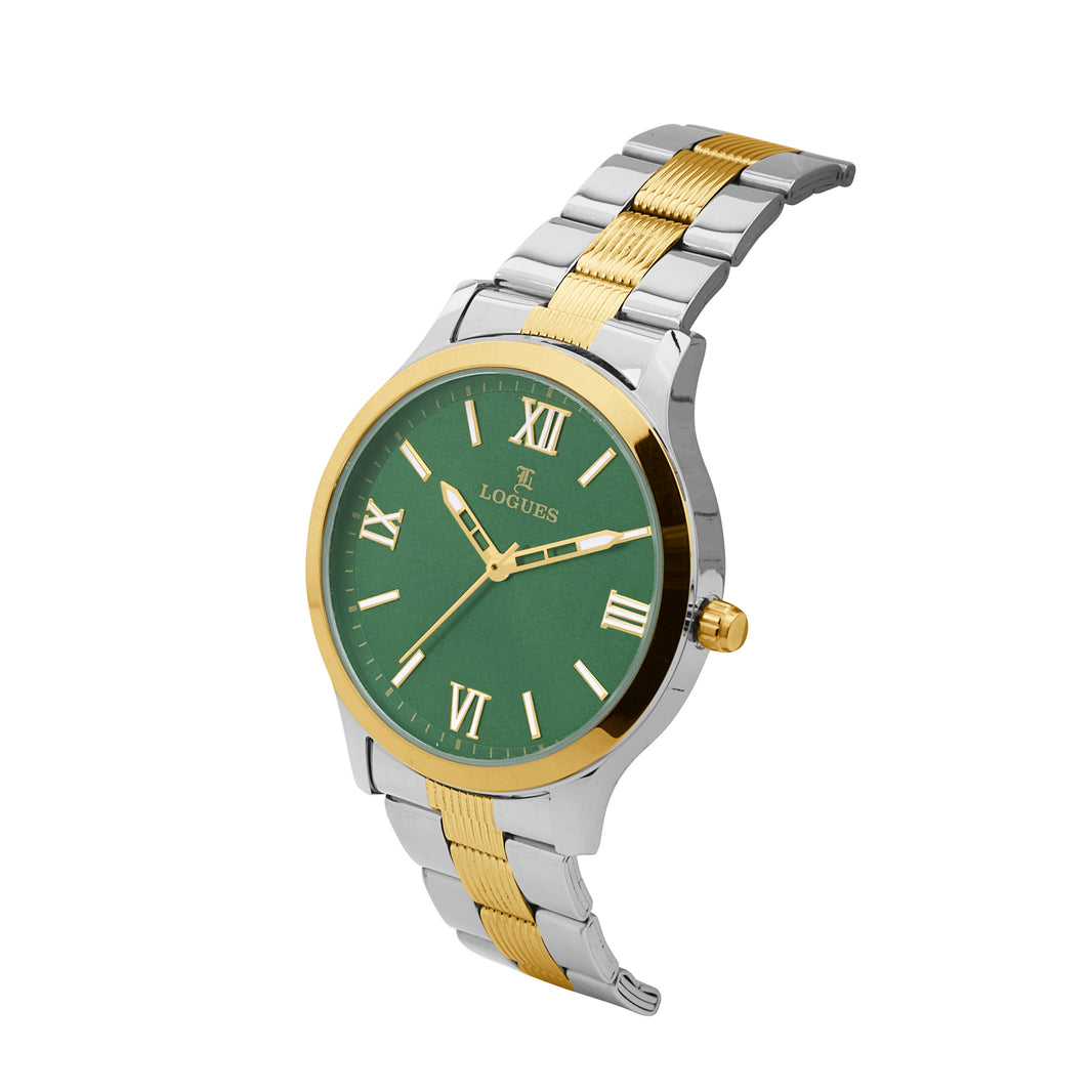 image Logues | G 4209 BM-10 Logues Quartz Analogue Green Dial Steel Gold Metal Strap Watch For Men
