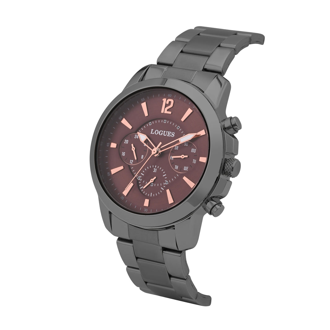 image Logues | G 1914 QM-05 Logues Quartz Analogue Brown Dial Grey Metal Strap Watch For Men
