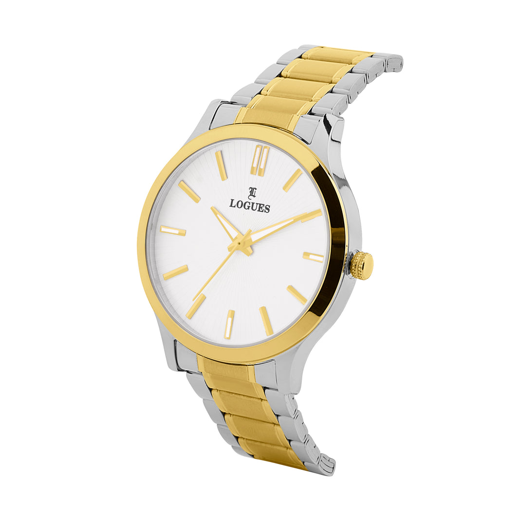 image Logues | G 4208 BM-02 Logues Quartz Analogue Silver Dial Steel Gold Metal Strap Watch For Men
