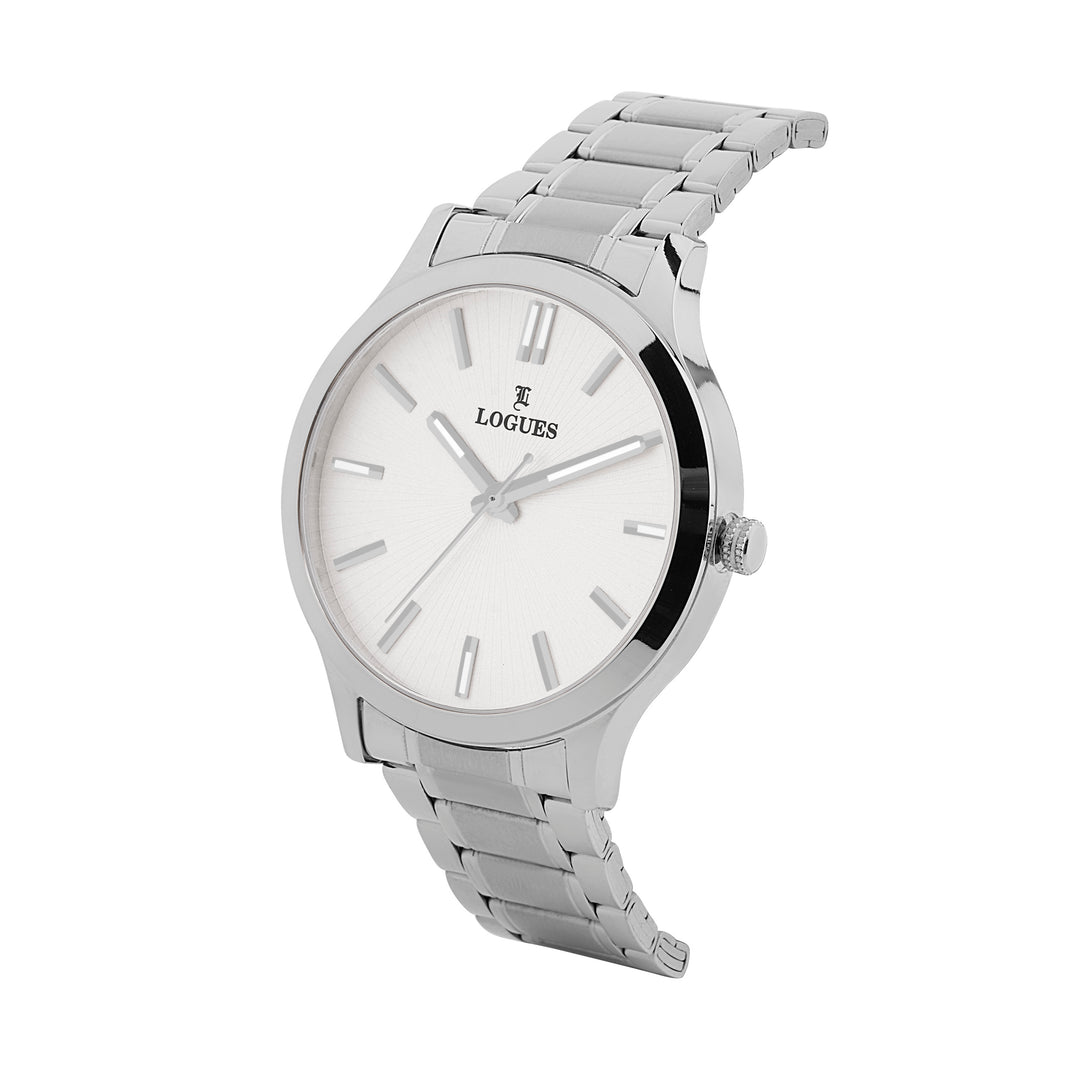 image Logues | G 4208 SM-02 Logues Quartz Analogue Silver Dial Steel Metal Strap Watch For Men