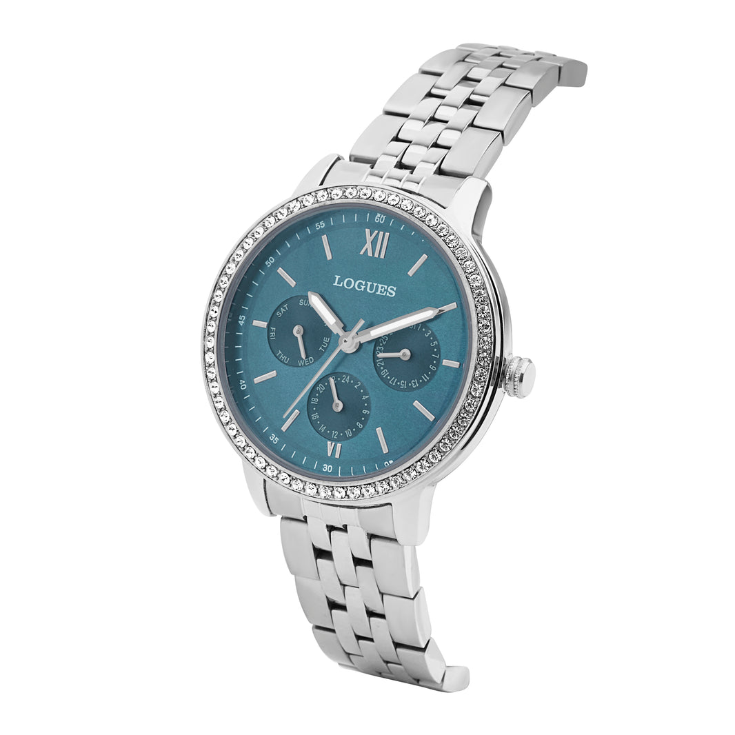 image Logues women's multifunction watch, light blue dial, steel metal strap, 36 mm case - L 1724 SM-12 (view 2)