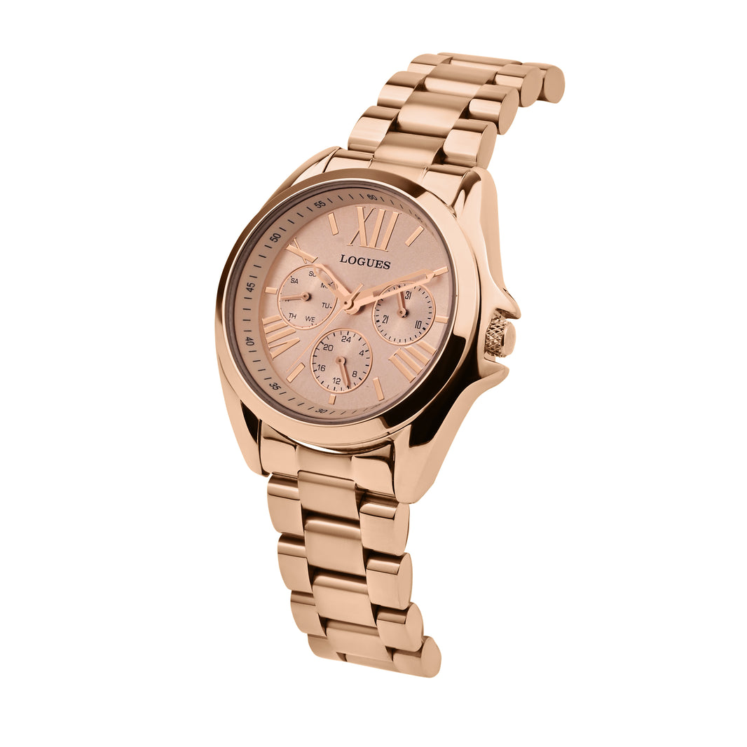 image Logues | L 1722 WM-06 Logues Quartz Analogue Rose Dial Rose Metal Strap Watch For Women