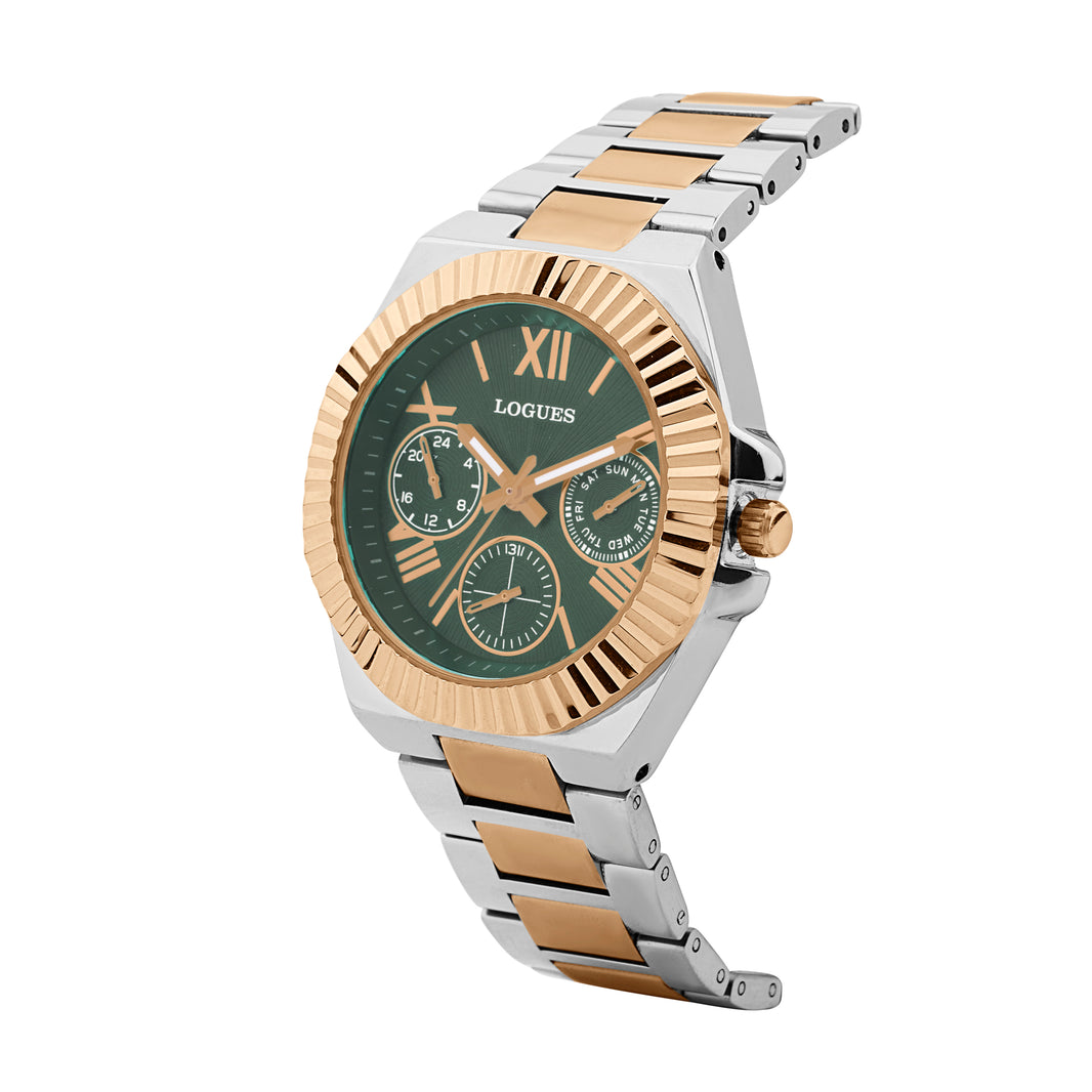 image Logues | L 1725 BWM-10 Logues Quartz Analogue Green Dial Steel Rose Metal Strap Watch For Women