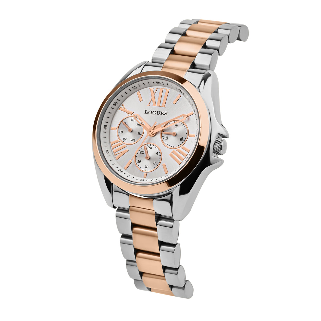 image Logues | L 1722 BWM-02 Logues Quartz Analogue Silver Dial Steel Rose Metal Strap Watch For Women