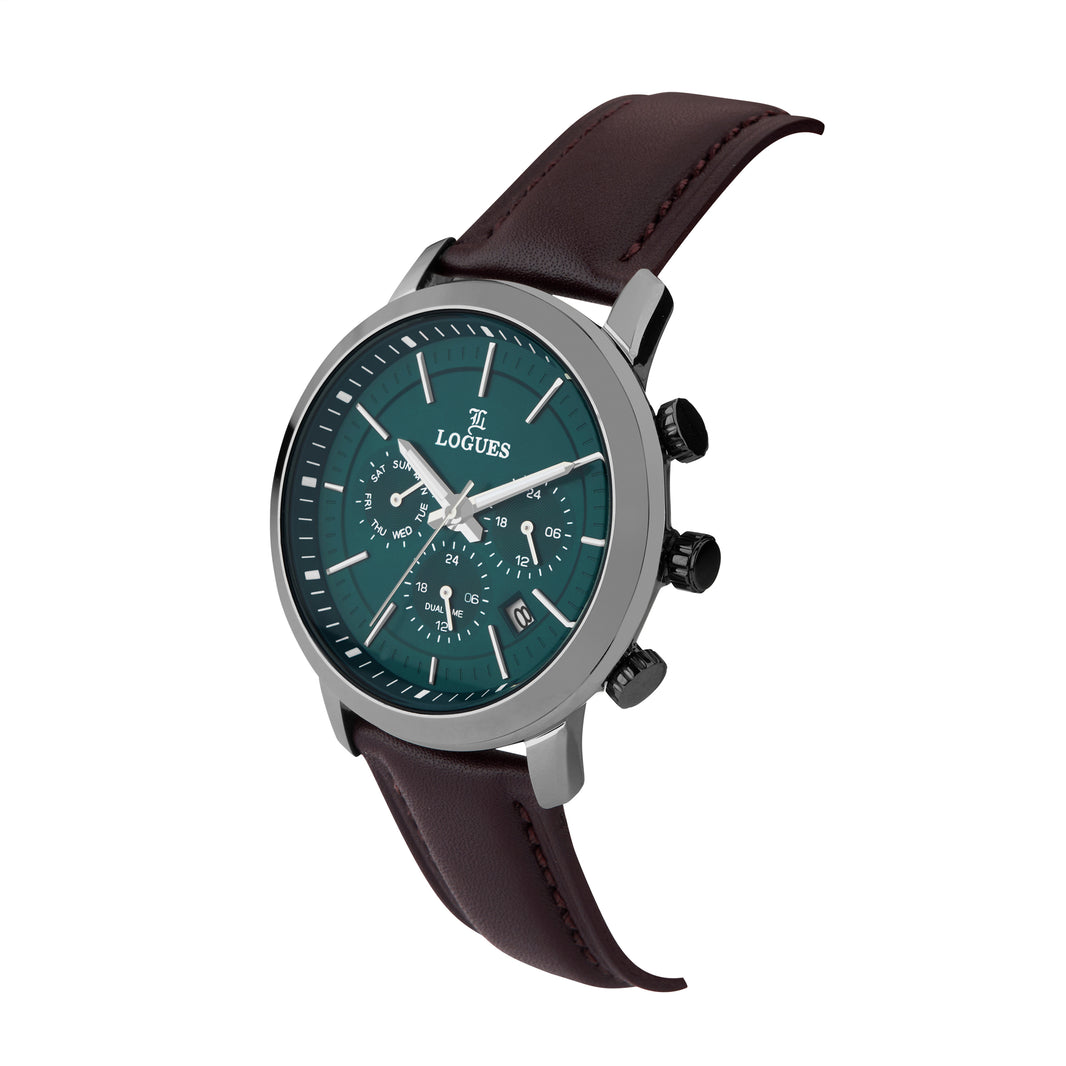image Logues | G 1913 QLD-90 Logues Quartz Analogue Blue Dial Brown Leather Strap Watch For Men