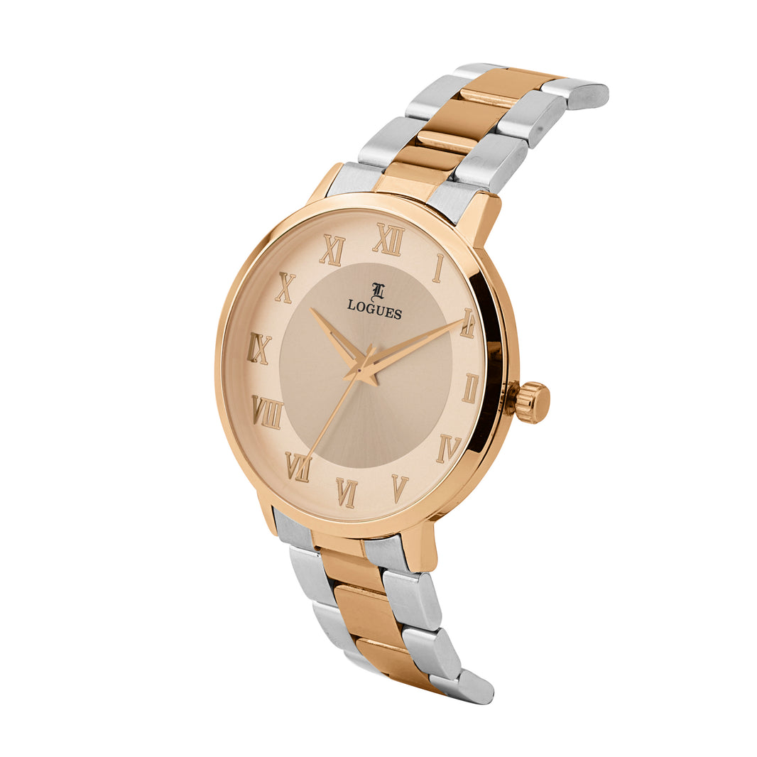 image Logues | G 4219 BWM-06 Logues Quartz Analogue Rose Dial Steel Rose Metal Strap Watch For Men