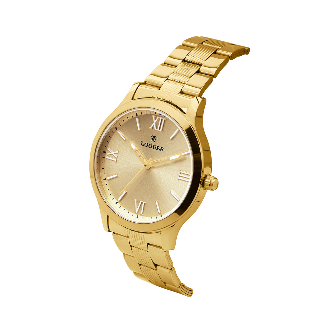 image Logues | G 4209 YM-13 Logues Quartz Analogue Gold Dial Gold Metal Strap Watch For Men