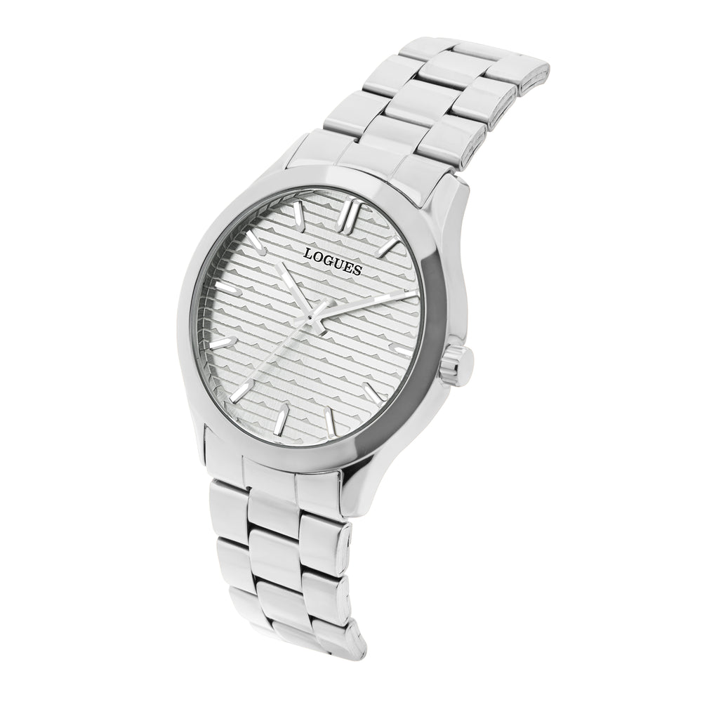Logues | G 4187 SM-02 Logues Quartz Analogue Silver Dial Steel Metal Strap Watch For Men